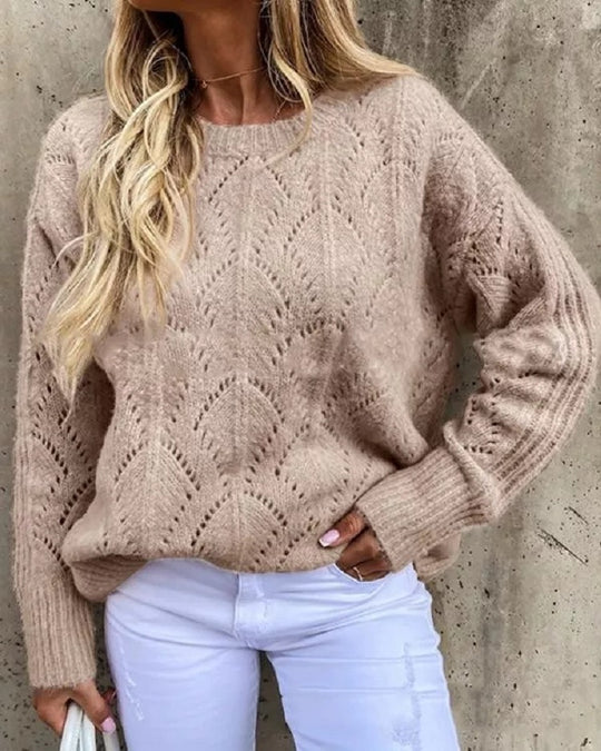 Damen eleganter Strickpullover mit filigranem Muster EB