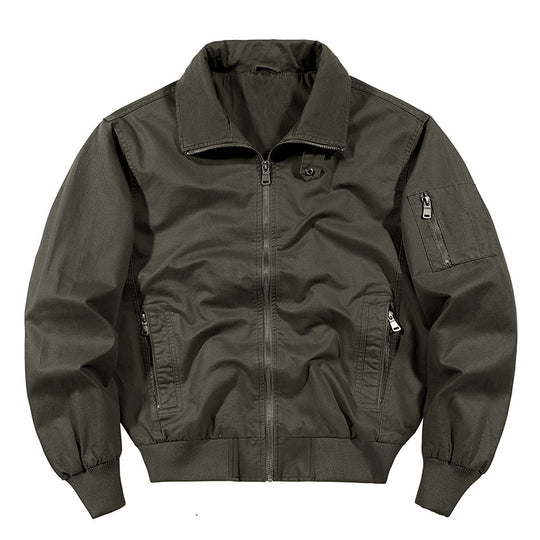 Men's  rugged cotton-blend utility bomber with ribbed trim and zip sleeve pocket EB