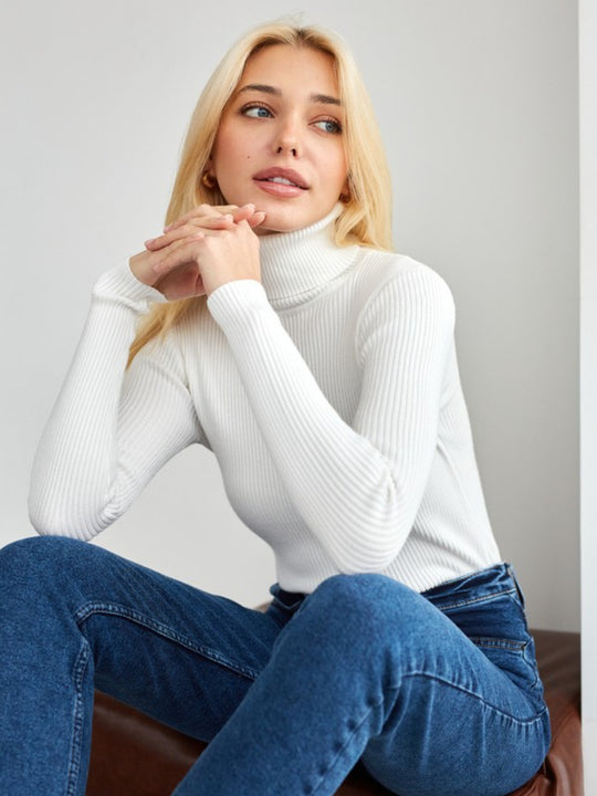 Damen Rollkragenpullover mit geripptem Design und lässigem Schnitt EB