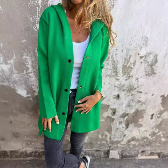 Damen nan Kapuzenmantel mit Druckknopfleiste und geradem Oversize-Schnitt EB