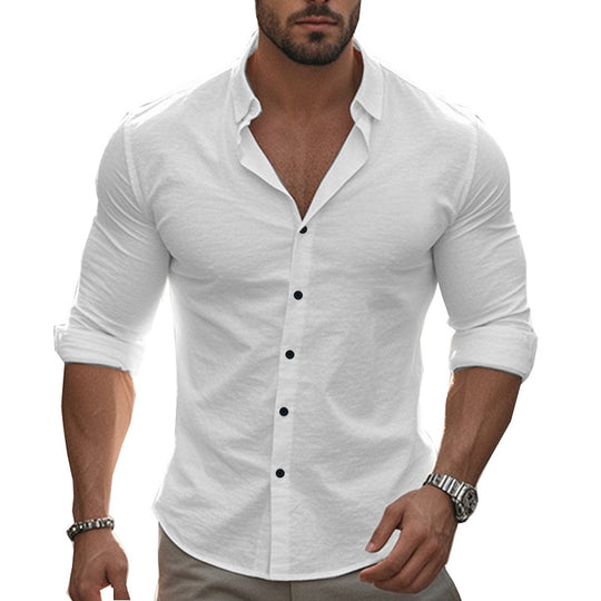 Herren Elegantes Langarmhemd mit modernem Kragen und hochwertiger Baumwollstruktur EB
