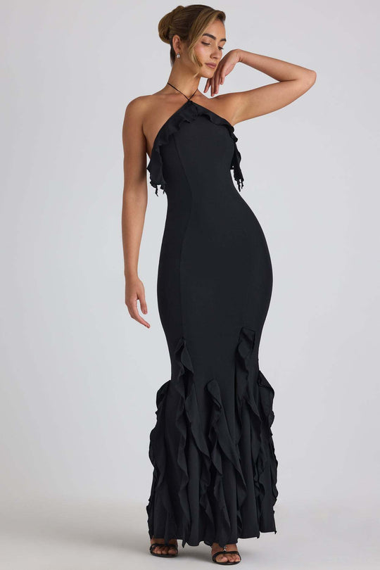 Damen Elegantes Maxikleid mit raffinierten Rüschendetails und taillierter Silhouette EB