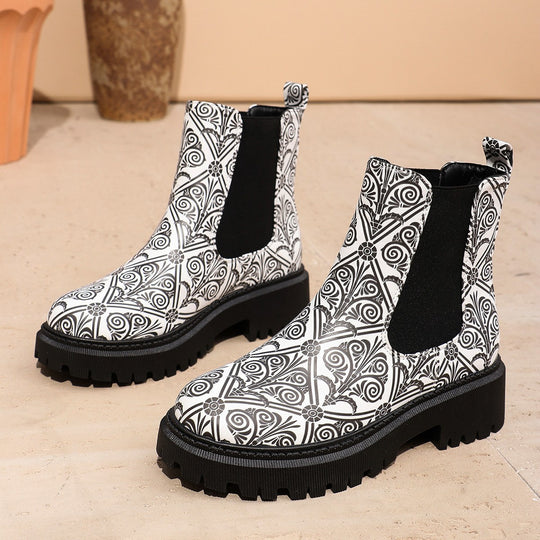 Damen Chelsea-Stiefel mit kreativem Musterdruck und rutschfester Sohle EB