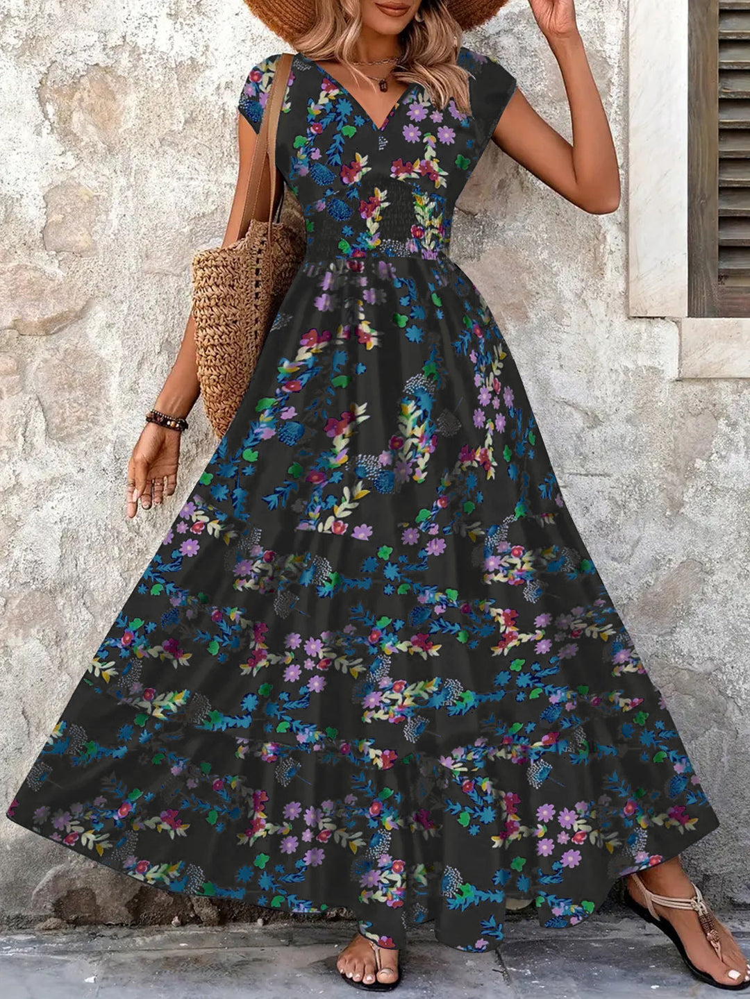 Damen Maxi-Kleid mit floralem Paisley-Muster und schmeichelndem Schnitt EB