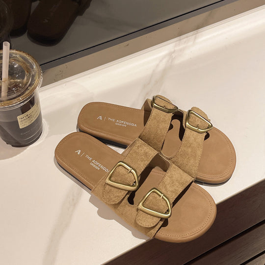 Damen Modische Sandalen mit doppeltem Riemen und eleganten Schnallen EB