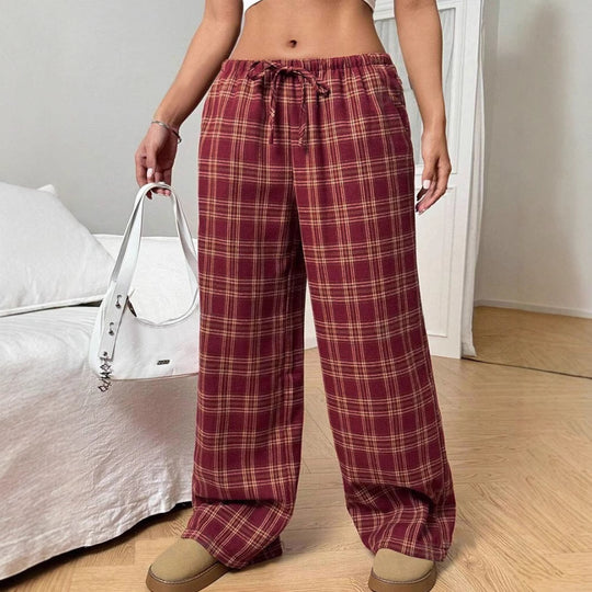 Damen Weite Karohose mit elastischem Bund und praktischen Taschen EB