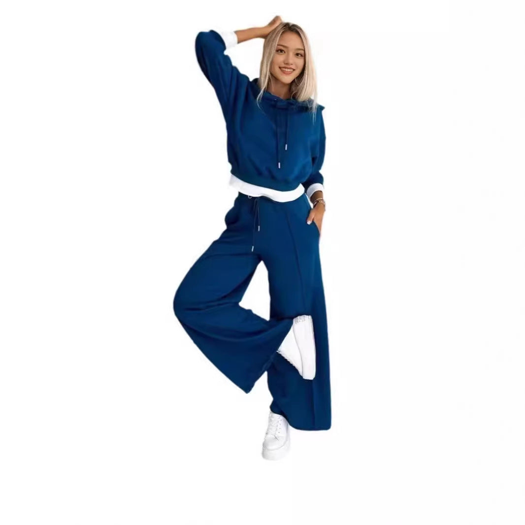 Damen nan Cropped Kapuzenpullover und weite taillenhohe Jogginghose Set EB