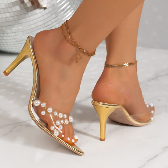 Damen High Heels mit eleganten Perlen-Applikationen EB