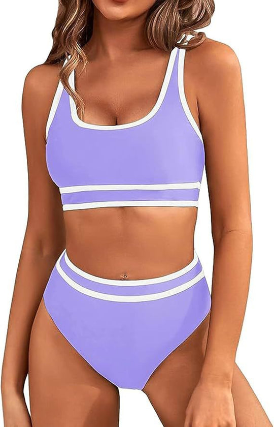 Damen Sportives Bikini-Set mit hohem Bund EB