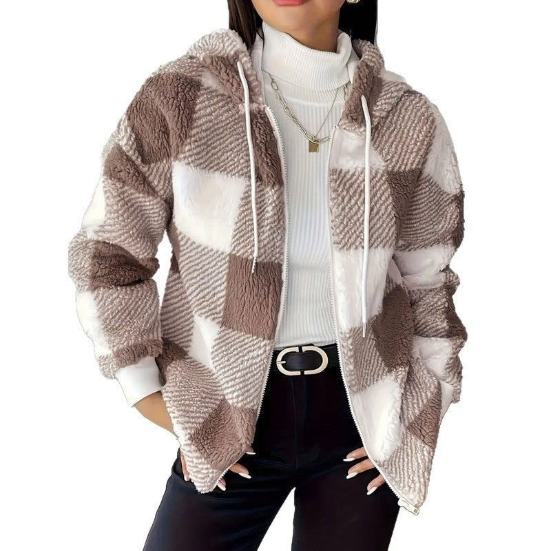 Damen kuschelweiche Karomuster-Fleecejacke EB