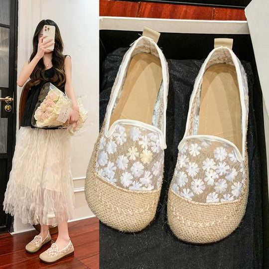 Damen Slip-On Ballerinas mit floraler Transparenz und rutschfester Sohle EB