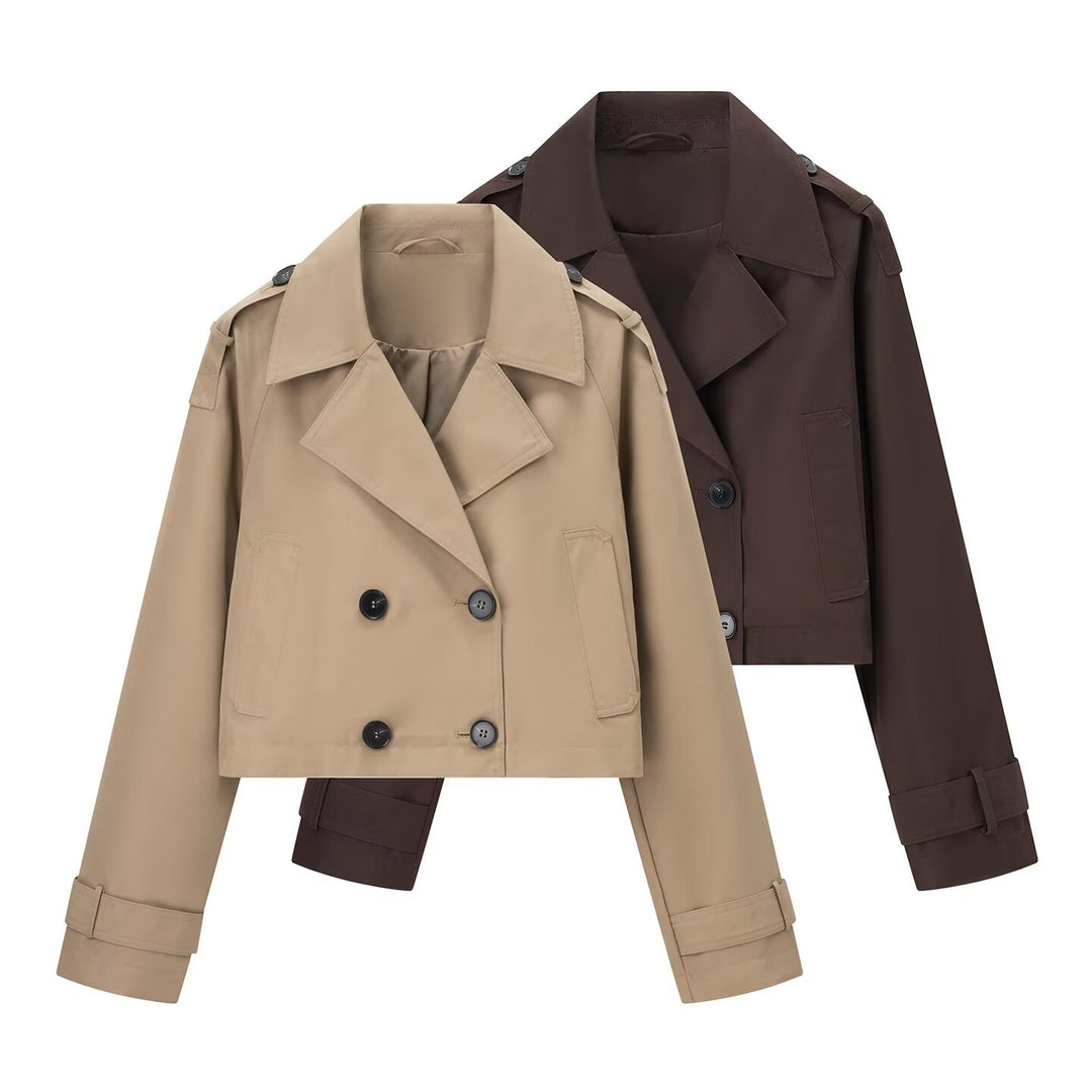 Damen nan kurz geschnittener Trenchcoat mit doppelter Knopfleiste und Schulterklappen EB