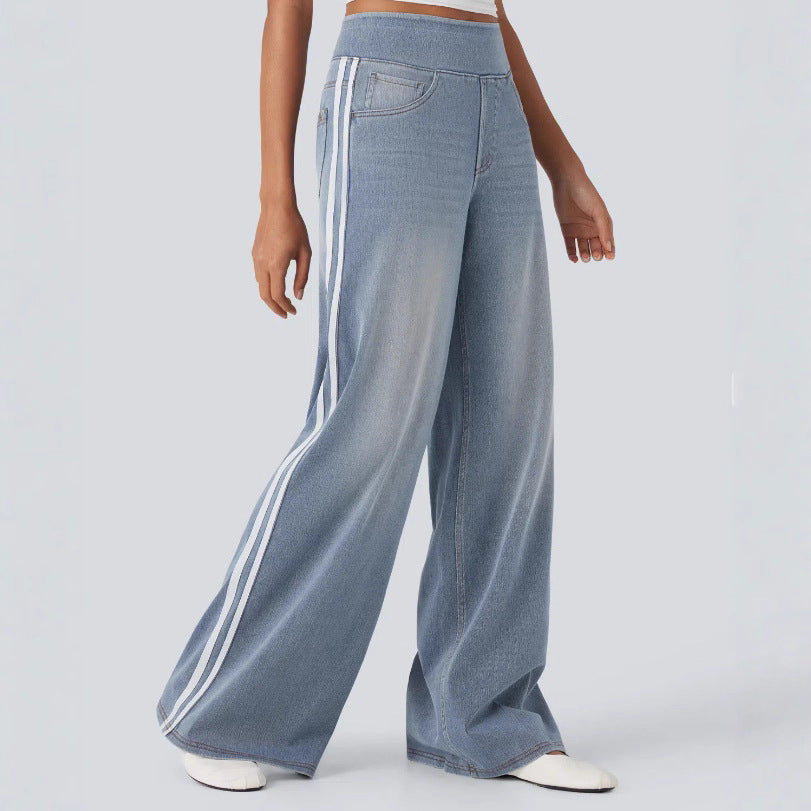 Damen nan weite Sweatpant in Jeansoptik mit seitlichen Kontraststreifen und Komfortbund EB