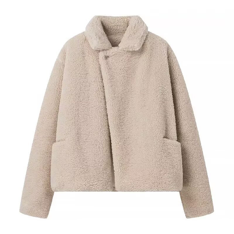 Damen Teddyjacke mit stylischem Kragen und komfortablen Taschen EB