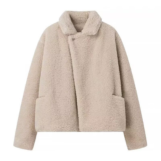 Damen Teddyjacke mit stylischem Kragen und komfortablen Taschen EB