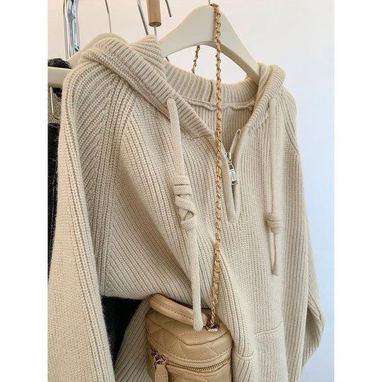 Damen lässiger Kapuzenpullover mit strukturiertem Rippdesign und sinnlichem Reißverschluss EB