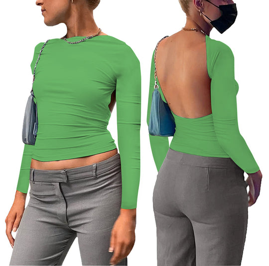 Damen figurbetontes Longsleeve-Oberteil mit offenem Rücken und elegantem Design EB