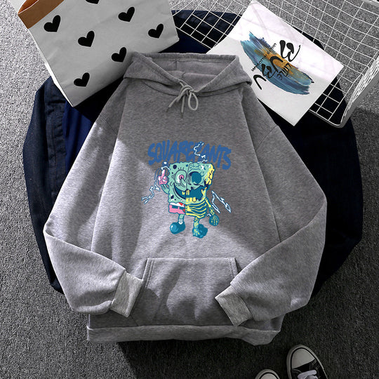 Damen nan weicher Oversize-Kapuzenpullover mit kawaii Pilzfrosch-Print, Kängurutasche und gerippten Bündchen EB