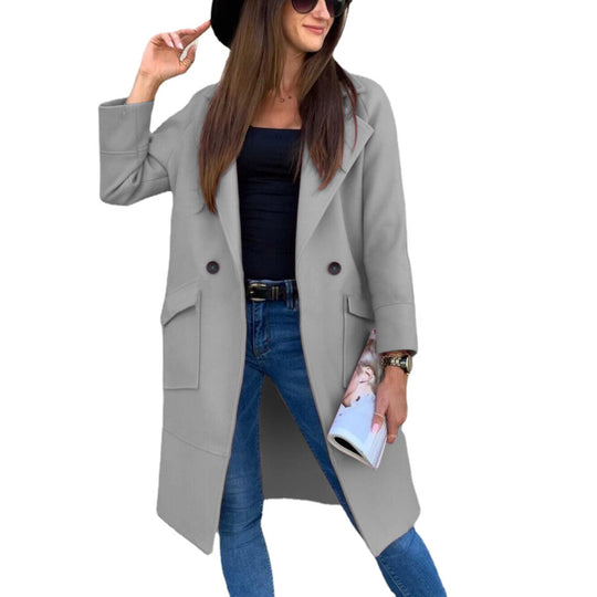 Damen lässiger Oversized-Mantel mit modernen Taschen und elegantem Revers EB