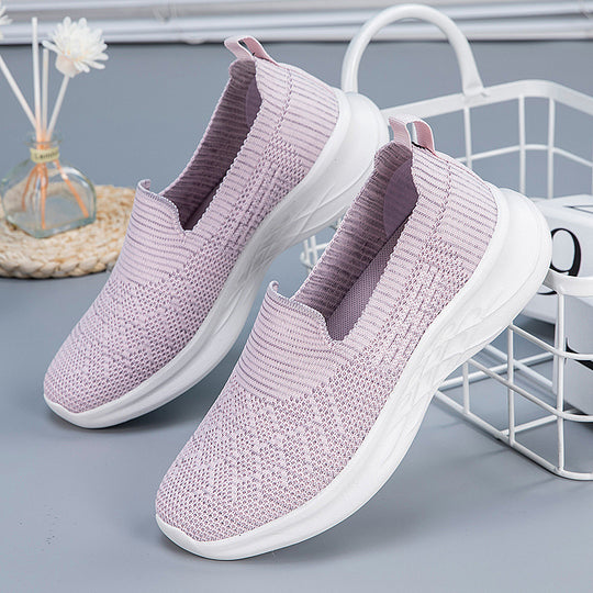Damen Komfortable Slip-On Laufschuhe mit atmungsaktiver Strickoberfläche EB