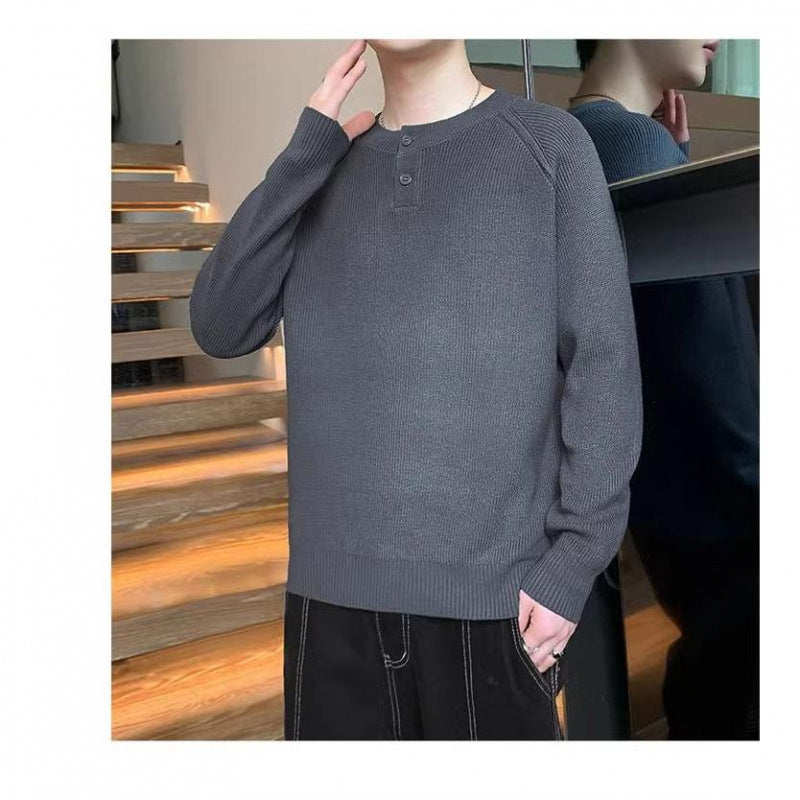 Herren Strickpullover mit umschaltbarem Kragen und hochwertiger Textur EB