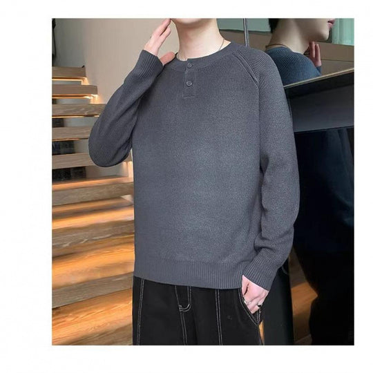 Herren Strickpullover mit umschaltbarem Kragen und hochwertiger Textur EB