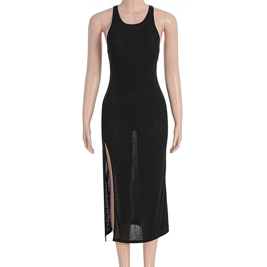 Damen figurbetontes Midikleid mit hohen Seitenschlitzen und Racerback EB