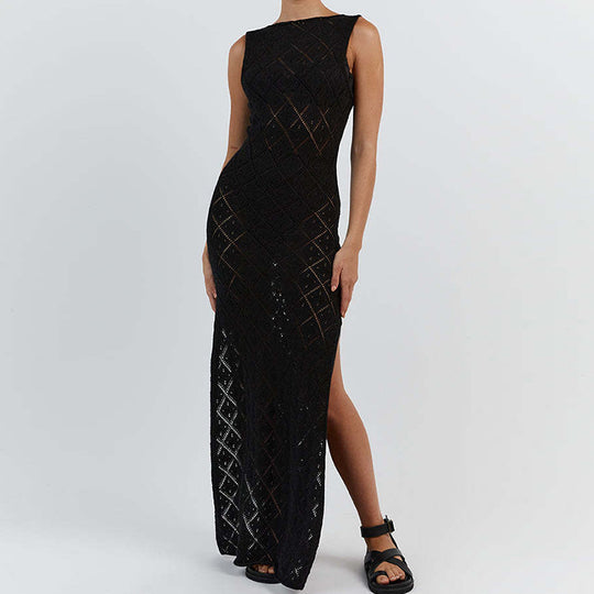 Damen Strickkleid im angesagten Rautenmuster mit hohem Schlitz EB