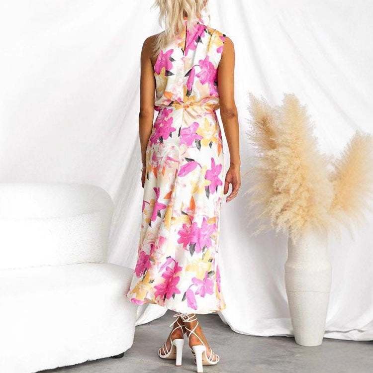 Damen Maxikleid mit asymmetrischem Oberteil und floralem Druck EB