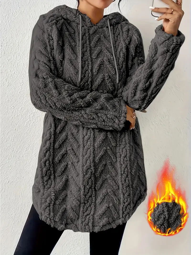 Damen Kapuzenpullover mit weichem Plüsch und modischem Zopfmuster EB