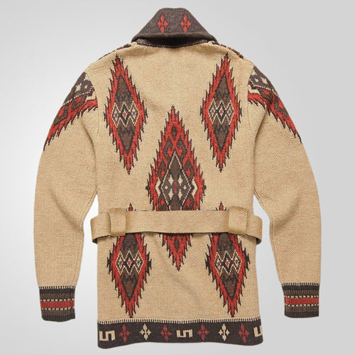 Damen Strickjacke mit kunstvollem Muster und exklusivem Gürtel EB