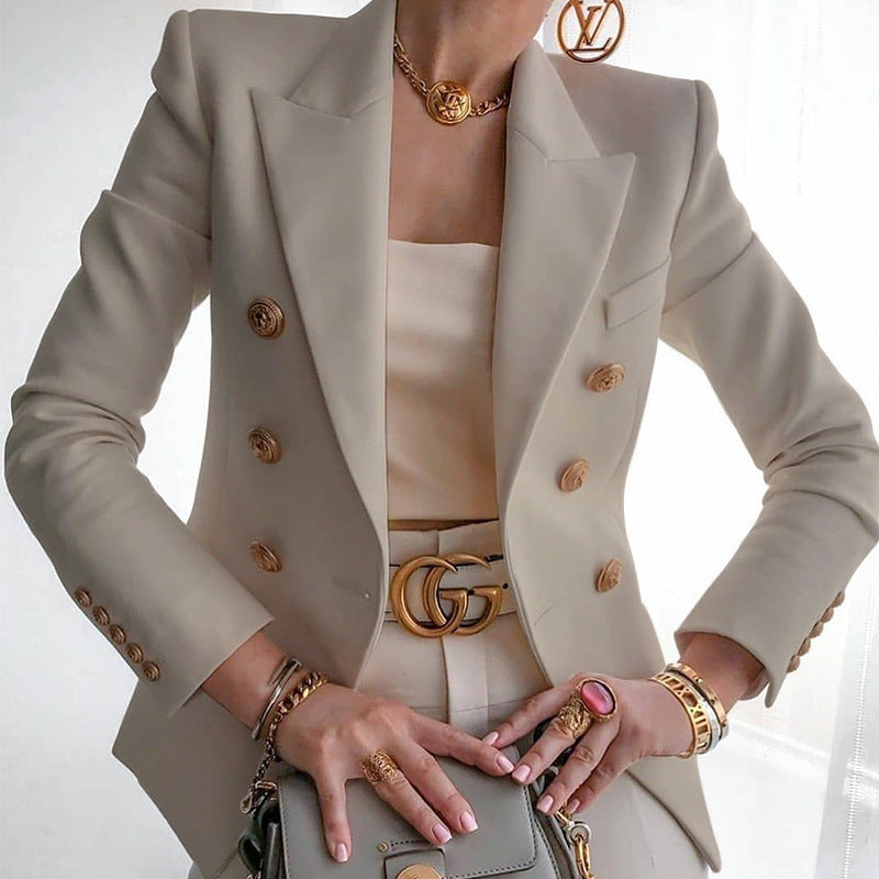 Damen Eleganter Blazer mit doppelter Knopfleiste und tailliertem Schnitt EB