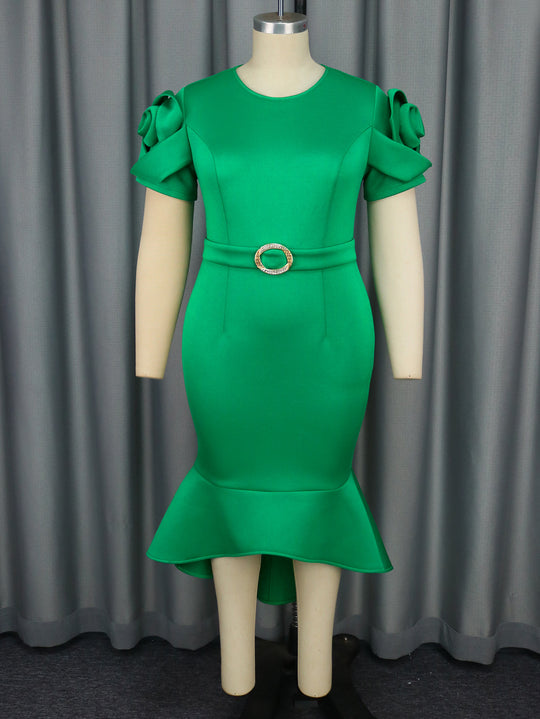 Damen figurbetontes Abendkleid mit Rüschensäumen und schickem Gürtel EB