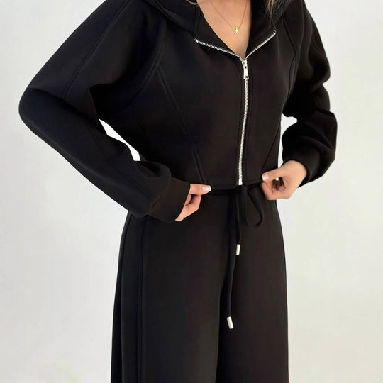 Damen nan weite Highwaist-Loungehose mit Tunnelzug, Eingrifftaschen und Ziernähten EB