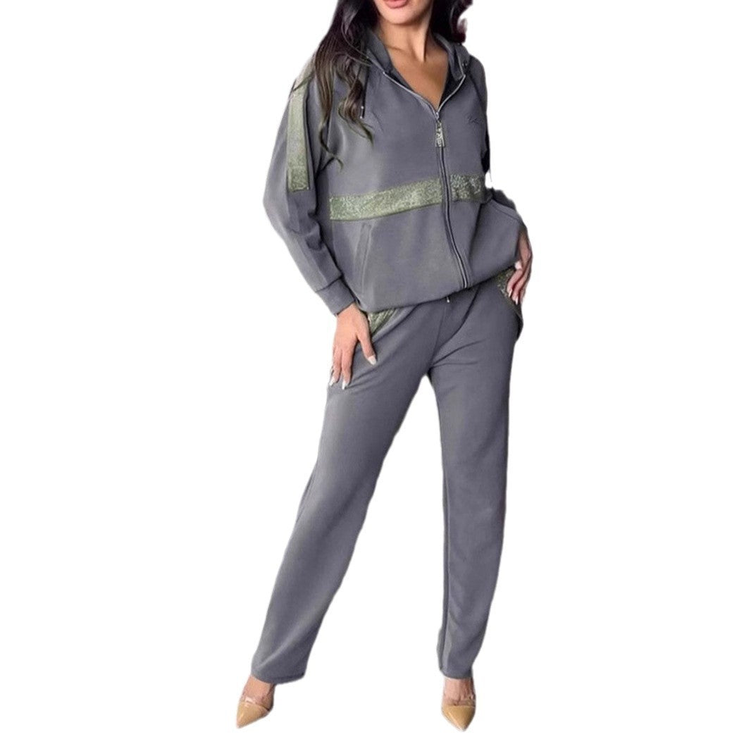 Damen Modischer Zip-Hoodie mit weitem Schnitt und eleganten Details EB