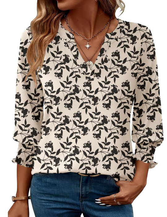 Damen modische Bluse mit verspieltem Paisleymuster und Rüschendetails EB