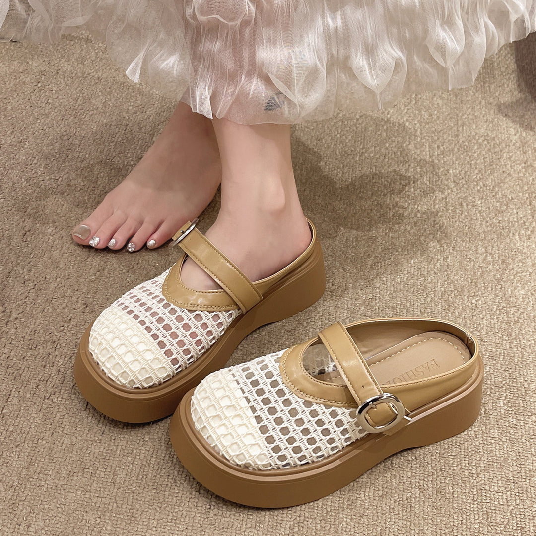 Damen Komfortable Clogs mit trendy Netzdesign und modischer Schnalle EB
