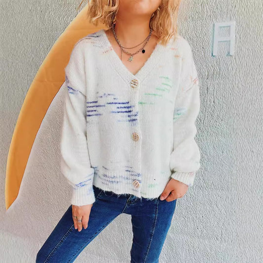 Damen grob gestrickter Cardigan mit modischem Knopfdesign und weichem Material EB