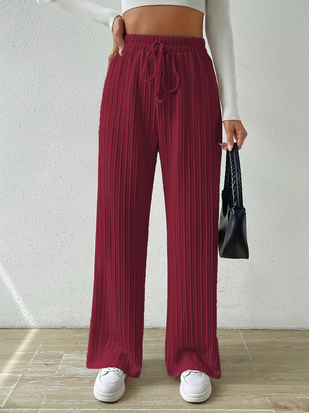 Damen weite Komfort-Hose mit elastischem Bund und Streifenmuster EB
