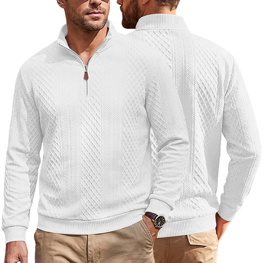 Herren Strickpullover mit halbem Reißverschluss und strukturierter Zopfoptik EB