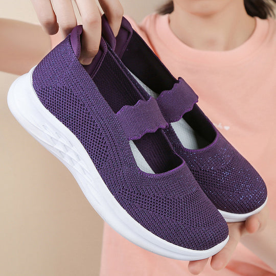 Damen bequeme Sneaker mit elastischen Riemen EB