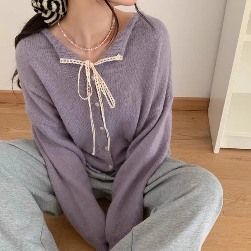 Damen Verspielte Strickjacke mit Schleifenverzierung EB