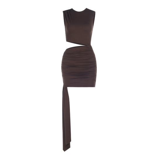 Damen kurzes Wickelkleid mit asymmetrischem Saum und tailliertem Design EB