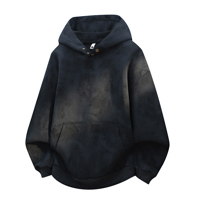 Unisex oversized Kapuzenpullover im Stonewashed-Look mit Kängurutasche, Metallnieten und geripptem Saum EB