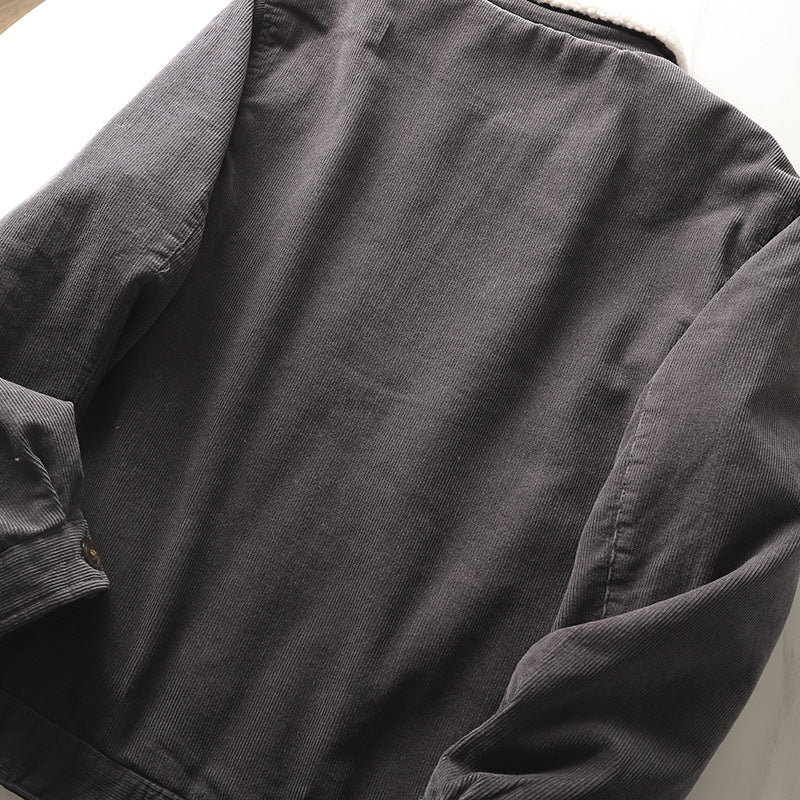 Herren nan gefütterte Cordjacke mit Teddykragen, Knopfleiste und aufgesetzten Taschen EB