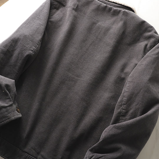Herren  gefütterte Cordjacke mit Teddykragen, Knopfleiste und aufgesetzten Taschen EB