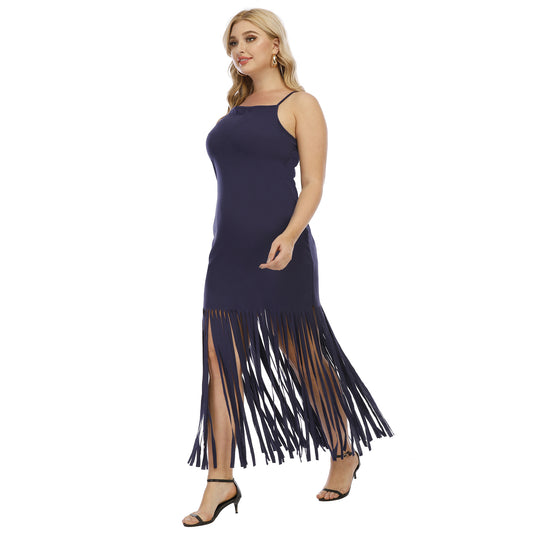 Damen Maxikleid mit fransigem Design EB