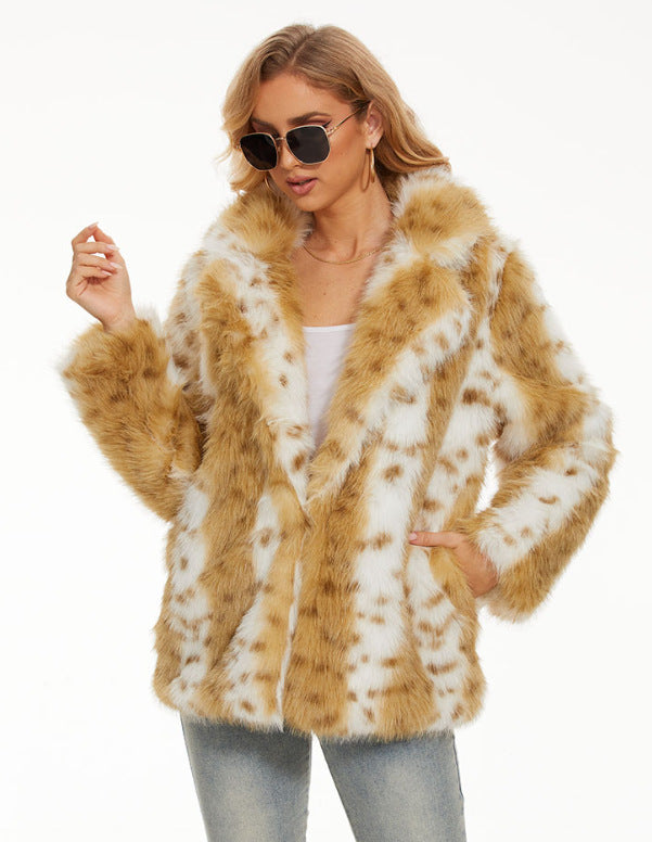 Damen Glamouröse Kunstfelljacke mit eleganten Streifen EB