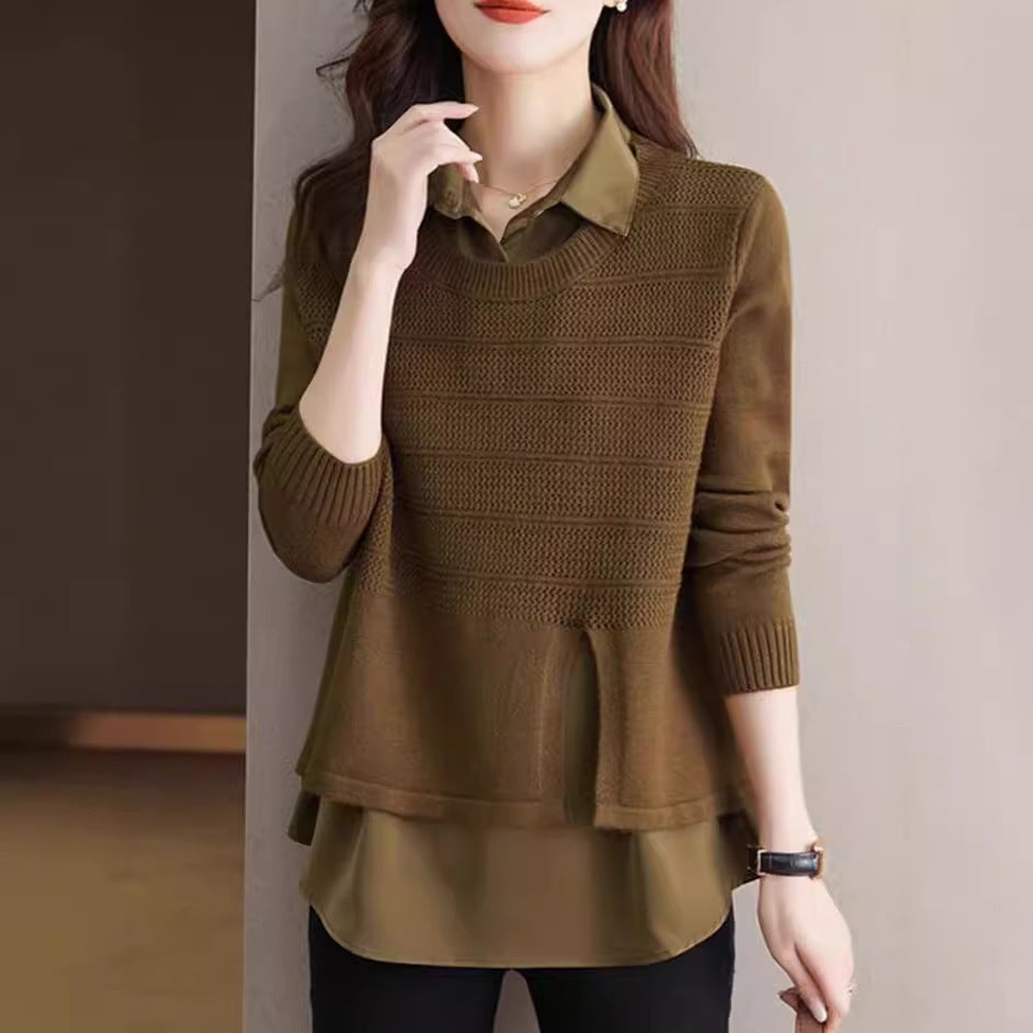 Damen Modischer Layered Pullover mit Struktur EB