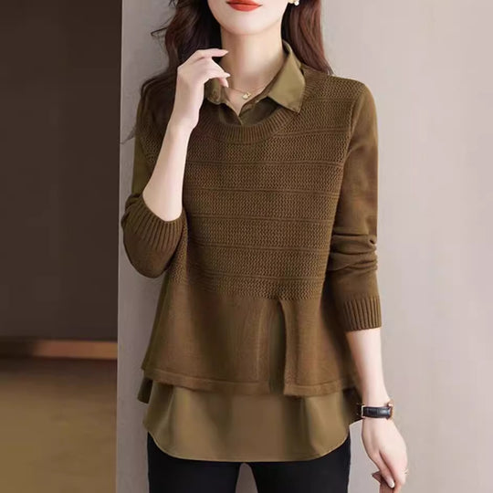Damen Modischer Layered Pullover mit Struktur EB